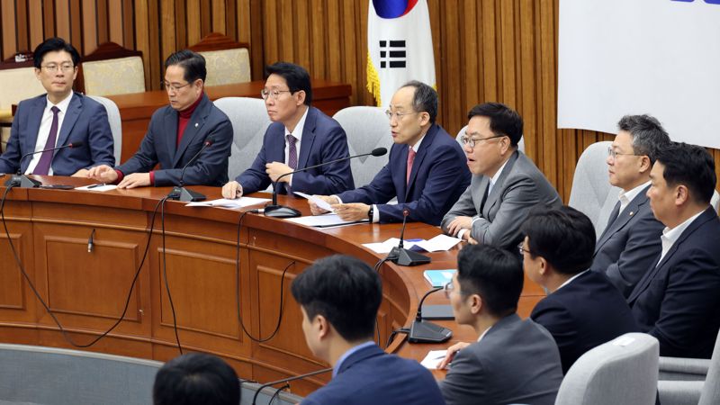 국민의힘 추경호 원내대표가 22일 국회에서 열린 국정감사대책회의에서 발언하고 있다. 사진=서동일 기자