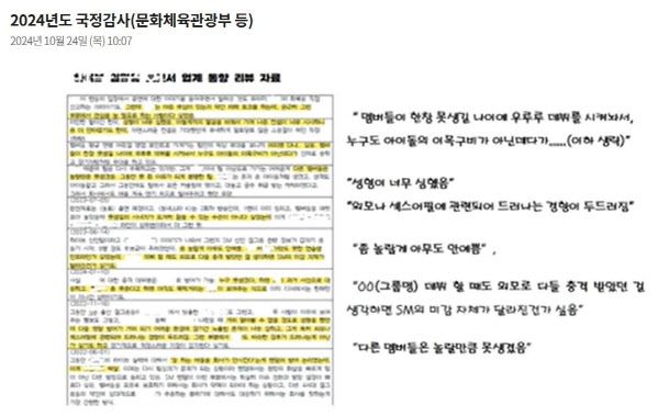 24일 국회 문화체육관광위원회 국정감사. 출처=국회방송