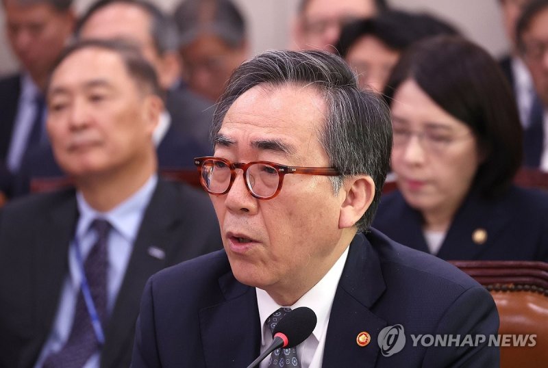 질의에 답하는 조태열 외교부 장관 질의에 답하는 조태열 외교부 장관 (서울=연합뉴스) 신준희 기자 = 24일 국회에서 열린 외교통일위원회 국정감사에서 조태열 외교부 장관이 의원 질의에 답하고 있다. 2024.10.24 hama@yna.co.kr (끝)