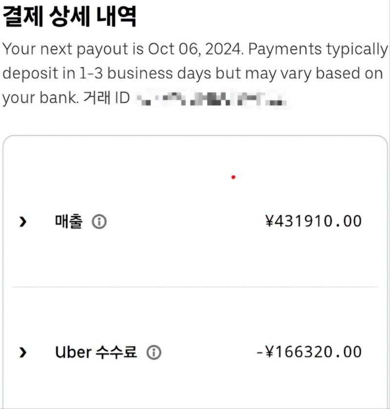 매출의 40%가 수수료로 나간 일본 우버이츠 결제내역 (독자 제공)