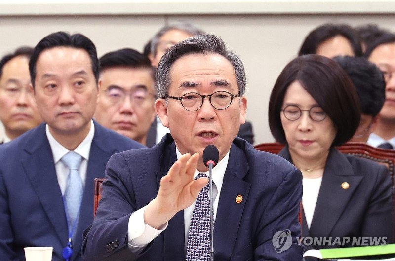 답변하는 조태열 외교장관 답변하는 조태열 외교장관 (서울=연합뉴스) 신준희 기자 = 조태열 외교장관이 7일 국회에서 열린 외교통일위원회 국정감사에서 의원 질의에 답하고 있다. 2024.10.7 hama@yna.co.kr (끝)