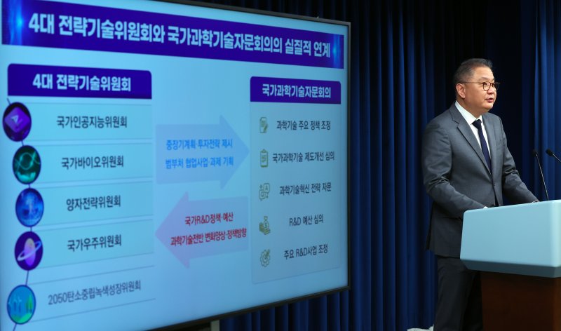 박상욱 과학기술수석이 3일 서울 용산 대통령실 청사에서 국가바이오위원회 출범 등과 관련된 브리핑을 하고 있다. 사진=뉴시스