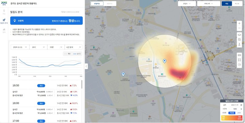 경기도 실시간 방문자 현황지도. 경기도 제공