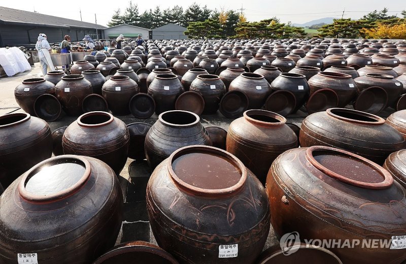 경기 안성시의 한 농원에서 직원들이 장을 관리하는 모습. 연합뉴스