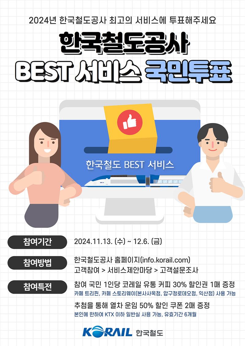 코레일의 ‘2024년 베스트 서비스 국민투표’관련 홍보이미지