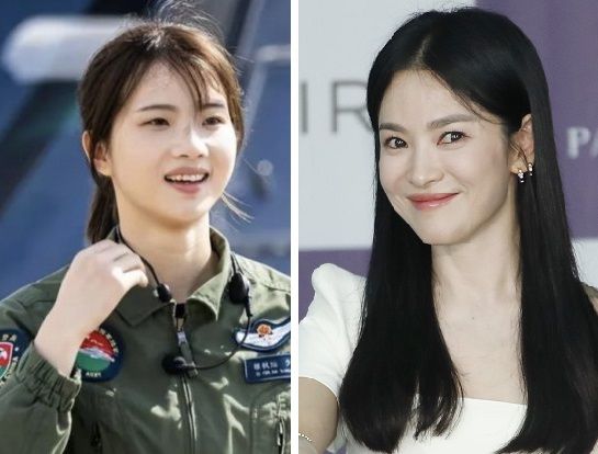 중국 여성 조종사 쉬펑찬(왼쪽), 송혜교 /사진=웨이보 캡처, 뉴시스