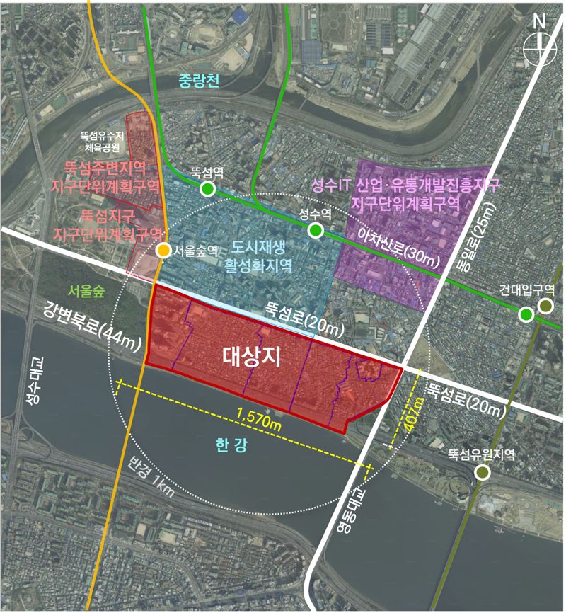 성수전략정비구역(1~4구역) 주택정비형 재개발사업 위치도. 서울시 제공