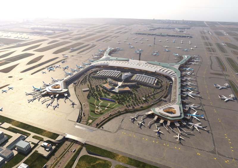 [서울=뉴시스] 인천공항 제2여객터미널(T2)을 확장하는 등의 4단계 건설 사업이 완료되면 두마리의 봉황이 마주보는 형상이 완성된다. 2024.011.28.(사진=인천공항공사 제공) photo@newsis.com *재판매 및 DB 금지