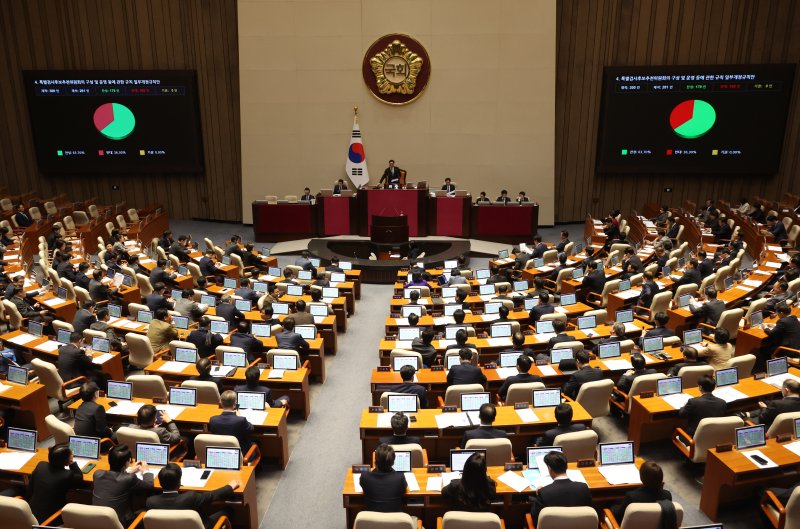 28일 국회 본회의에서 특별검사후보추천위원회의 구성 및 운영 등에 관한 규칙 일부개정규칙안이 통과되고 있다. 연합뉴스