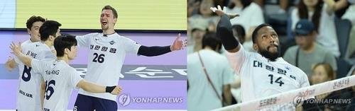 대한항공의 외국인선수 막심(왼쪽)과 요스바니 (출처=연합뉴스)