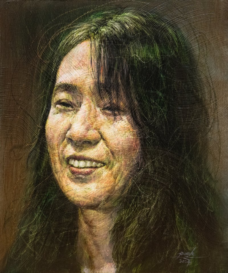 교보문고에 걸린 '노벨문학상' 한강 초상화..화가 박영근이 그렸다