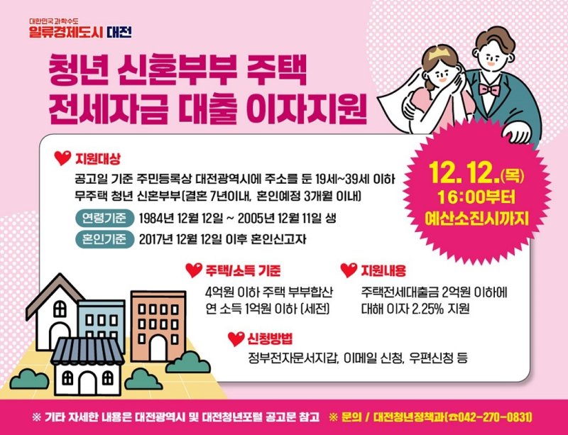 대전시 청년 신혼부부 주택 전세대출 이자 지원 안내문.(대전시 제공)/뉴스1