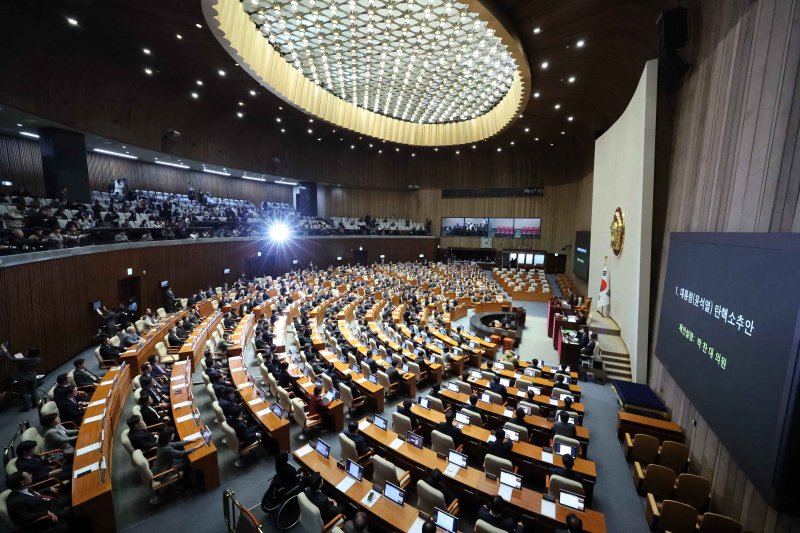 [서울=뉴시스] 조성우 기자 = 우원식 국회의장이 14일 오후 서울 여의도 국회에서 열린 제419회국회(임시회) 제4차 본회의에서 윤석열 대통령 탄핵소추안을 상정하고 있다. 2024.12.14. xconfind@newsis.com