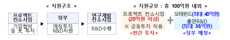 략기술 테마별 프로젝트 지원구조 및 지원규모. 중소벤처기업부 제공