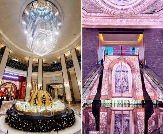 파라다이스시티 로비(왼쪽)와 인스파이어 에스컬레이터(오른쪽). (출처=연합뉴스)