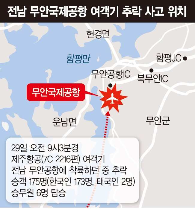 181명 탄 여객기 추락… "2명 생존·179명 사망"[제주항공 ‘무안 참사’]