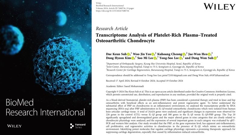 바른세상병원 의료진의 연구 성과가 SCI급 국제학술지인 'BioMed Research International'에 등재된 모습. 바른세상병원 제공