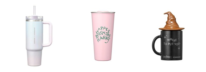 [서울=뉴시스] 스타벅스가 해리포터와 협업한 MD. 왼쪽부터 SS 드리밍 켄처 텀블러, SS 해리포터 DW 투고 텀블러, 해리포터 시온 머그. (사진= 스타벅스 코리아 제공)