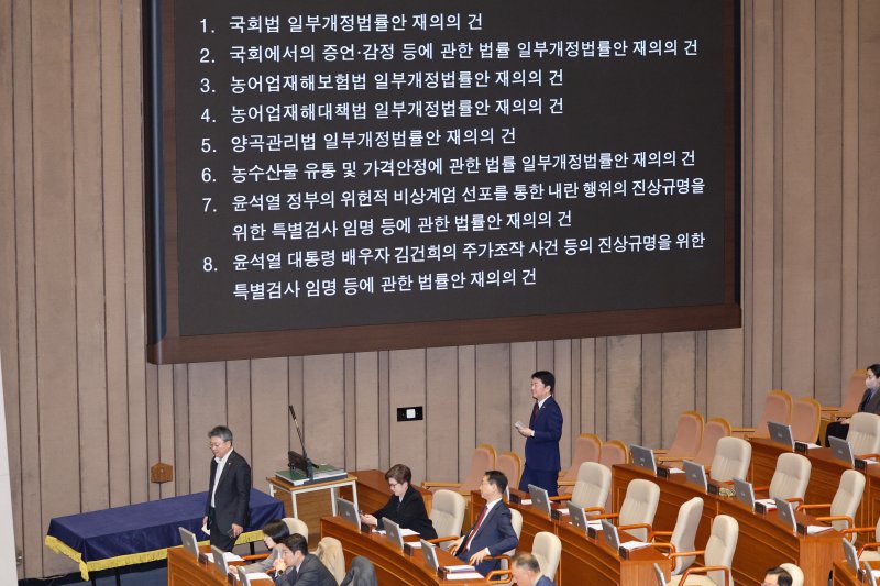 국민의힘 안철수 의원(두번째 걸어가는 이)이 8일 오후 여의도 국회에서 열린 제420회 국회(임시회) 제4차 본회의에서 내란·김건희여사 특검법, 농업4법 등 8개 법안 재의의 건과 관련해 무기명 투표를 하고 있다. 뉴스1