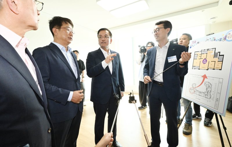 [서울=뉴시스] 최상목 부총리 겸 기획재정부 장관과 박상우 국토교통부 장관이 지난해 8월20일 부천시 소재 LH 신축 매입임대 사업지를 방문해 관계자로부터 매입임대 현황을 듣고 있다. (사진=기획재정부 제공) 2025.01.09. photo@newsis.com *재판매 및 DB 금지