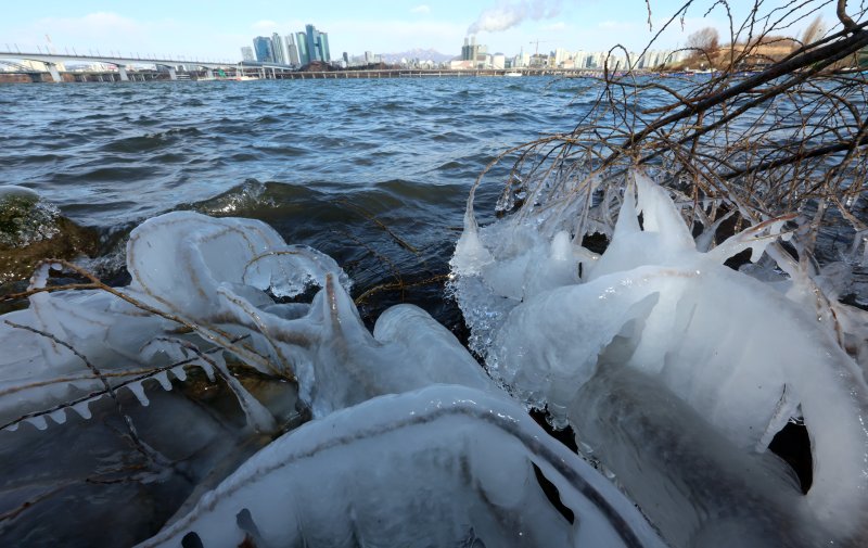 올 겨울 최강 한파를 보여준 9일 서울 여의도 한강변에서 고드름이 열려 있다. 2024.1.9/뉴스1 ⓒ News1 김명섭 기자