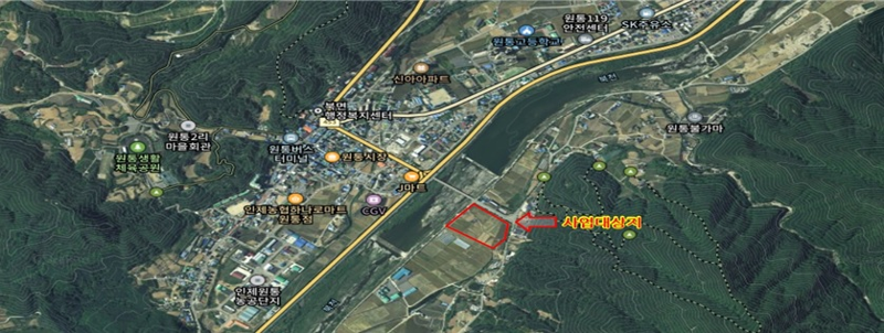 인제군 북면 원통리 일원에 들어설 지역제안형 특화주택 위치도. 강원특별자치도 제공