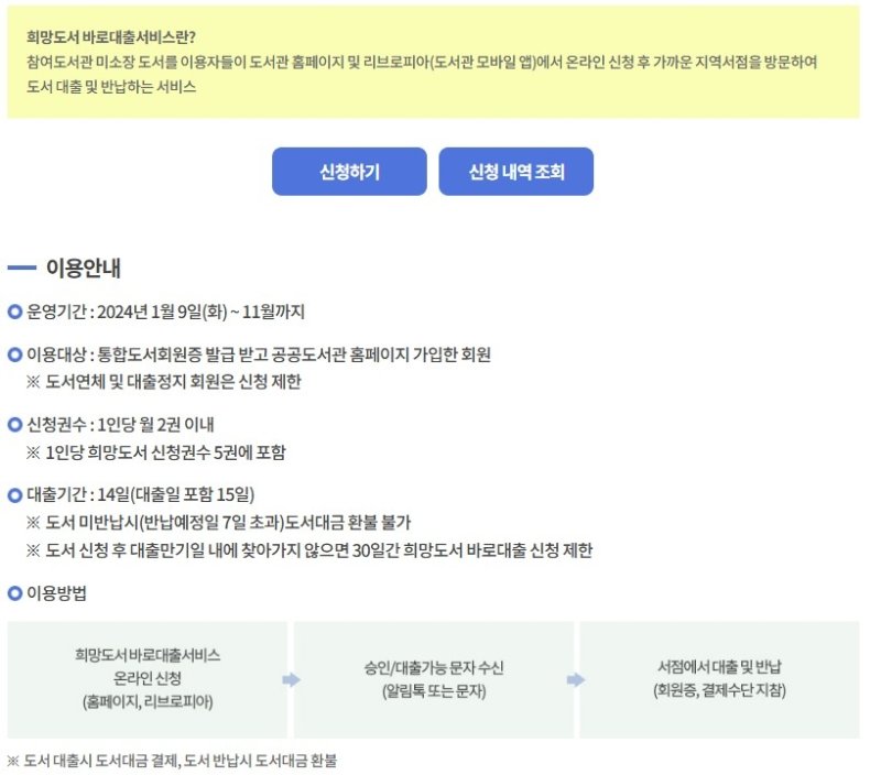 희망도서 바로대출서비스 (출처=연합뉴스)