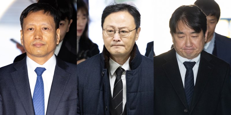 티메프 대규모 미정산 사태를 초래한 혐의를 받는 구영배(왼쪽부터) 큐텐그룹 대표와 류광진 티몬 대표, 류화현 위메프 대표가 지난해 11월18일 서울 서초구 서울중앙지방법원에서 열린 구속 전 피의자 심문(영장실질심사)에 출석하고 있다. /사진=뉴시스