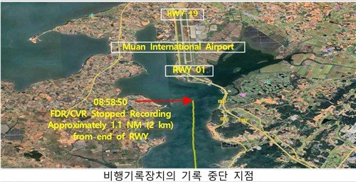 사고기 블랙박스 기록 중단 당시 기체 추정 위치 (출처=연합뉴스)
