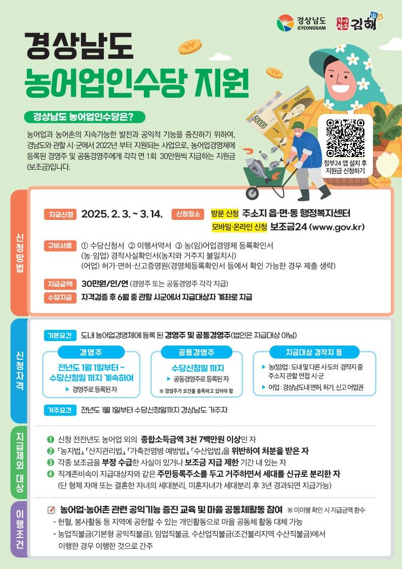 김해시, 농업인 지원 확대…수당 지급·전략작물 직불제 강화