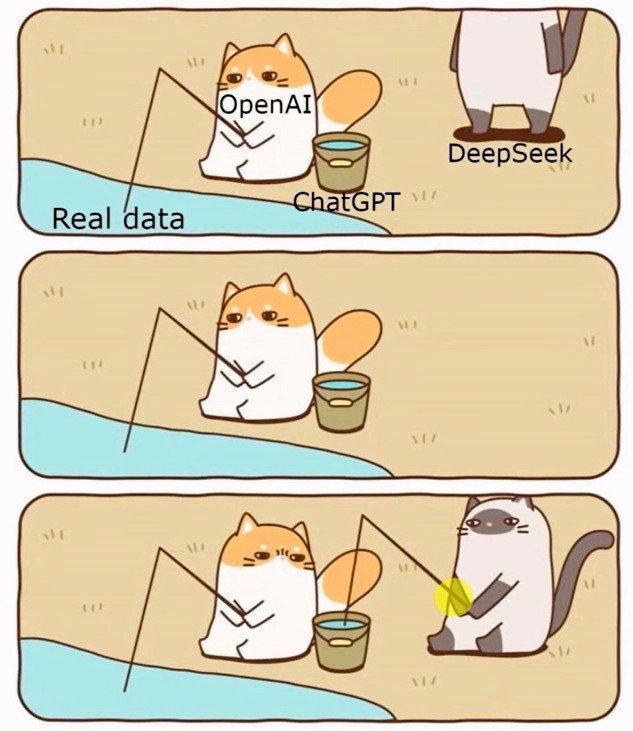 딥시크-오픈AI AI 모델 개발 관련 밈 만화(글로벌 커뮤니티 갈무리)