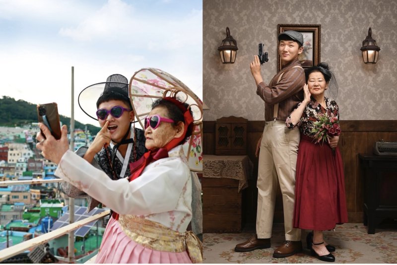 할머니와 커플 콘셉트로 찍은 사진들(류상우 씨 제공)