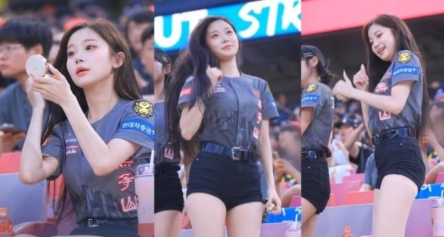 치어리더 이주은이 '삐끼삐끼 춤'을 추고 있는 장면. /뉴스1