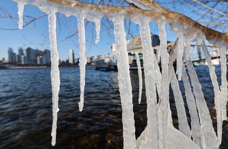 전국 대부분 지역에 한파경보가 내려진 4일 서울 광진구 뚝섬한강공원 인근에 고드름이 얼어있다. 2025.2.4/뉴스1 ⓒ News1 김도우 기자