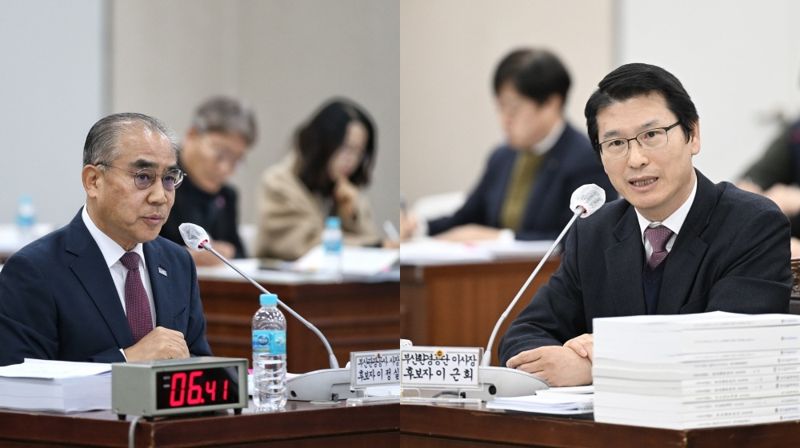 신임 기관장 최종후보에 오른 부산관광공사 이정실 사장(왼쪽)·부산환경공단 이근희 이사장 후보자. 부산시의회 제공
