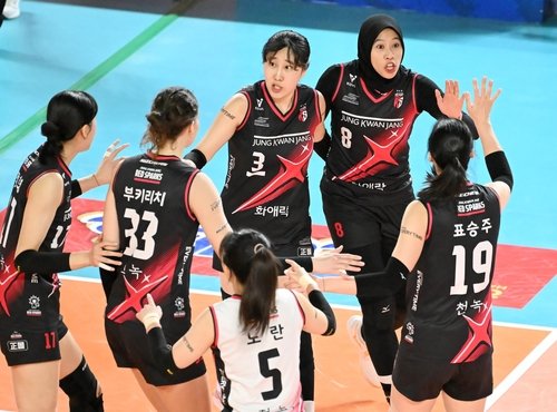 득점 후 기뻐하는 정관장 선수들 (출처=연합뉴스)