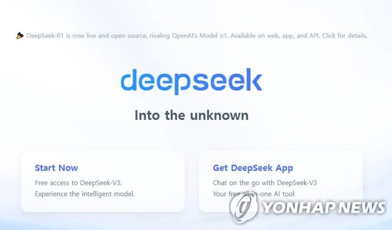 딥시크 홈페이지 메인 화면 (출처=연합뉴스)