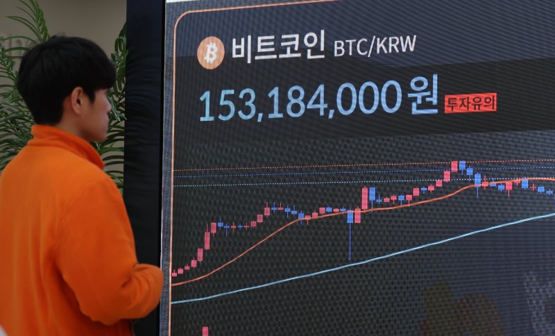 5일 오후 서울 서초구 빗썸라운지 전광판에 비트코인 시세가 표시되고 있다. 2025.2.5/뉴스1 ⓒ News1 김명섭 기자