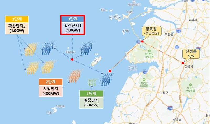 서남권 해상풍력단지 사업 위치도. 전북도 제공