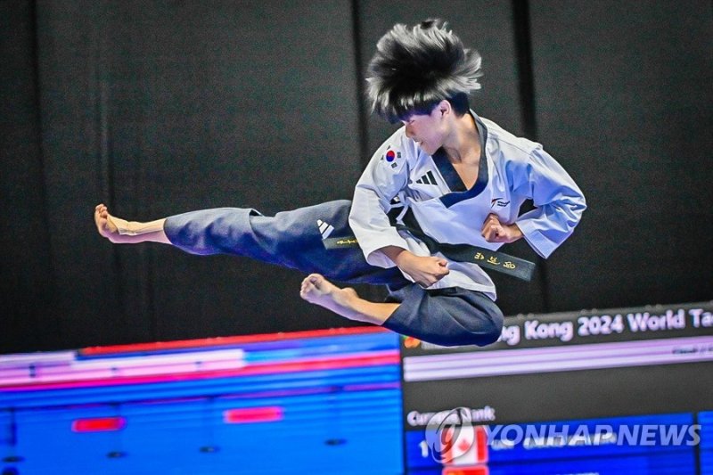 세계태권도품새선수권대회 17세 이하 남자 프리스타일 우승자 변재영의 경기 모습 (출처=연합뉴스)