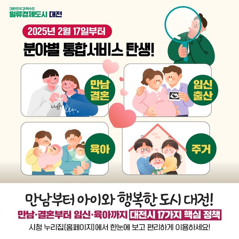 [대전=뉴시스]대전시는 17일부터 청장년층과 MZ세대를 대상으로 '만남‧결혼‧육아‧주거 분야별 통합서비스'를 새롭게 선보였다. 2025. 02. 17 photo@newsis.com *재판매 및 DB 금지