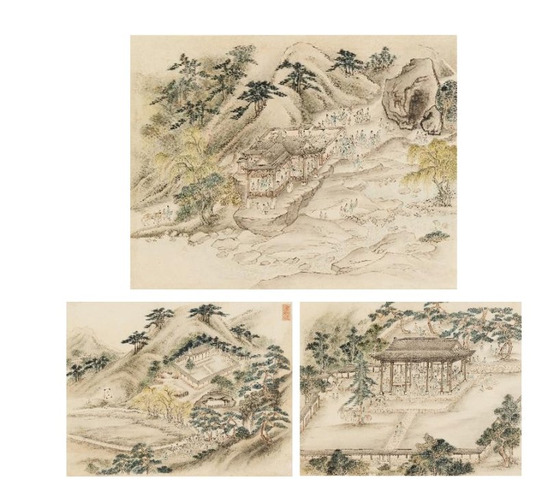시작가 12억원에 출품된 <사인풍속도 – 북일영·남소영·세검정> 액자, 종이에 수묵담채, 각 35×45.1㎝ *재판매 및 DB 금지