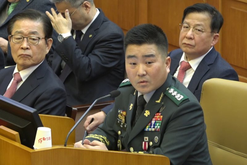 12·3 비상계엄 사태 당시 국회에 투입됐던 707특수임무단을 이끄는 김현태 단장이 6일 서울 종로구 헌법재판소에서 열린 탄핵 심판 6차 변론기일에서 질문에 답하고 있다. (헌법재판소 제공 영상 캡처) 2025.2.6/뉴스1