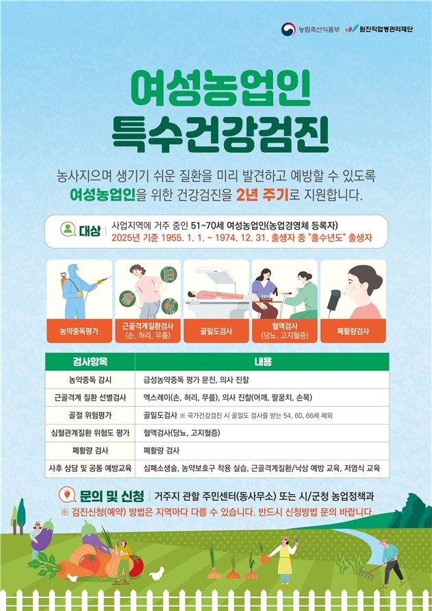 전북자치도 장수군은 '여성 농업인 특수건강검진 지원사업' 신청을 받는다고 17일 밝혔다.(장수군제공. 재판매 및 DB금지)2025.2.17/뉴스1