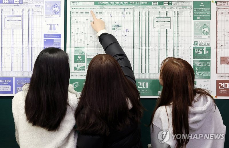 대학 배치표 확인하는 수험생들 (출처=연합뉴스)