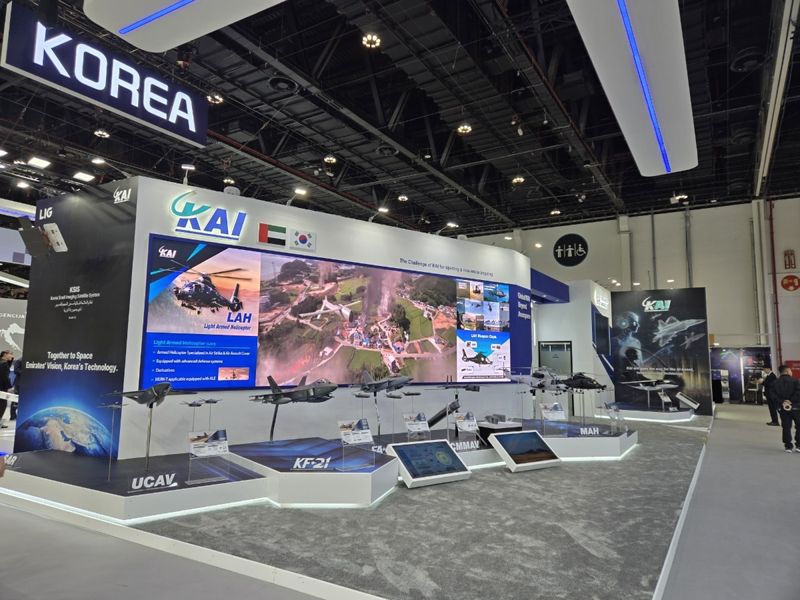 아랍에미리트(UAE)에서 열리는 중동 최대 방산전시회 'IDEX 2025'에서 마련된 한국항공우주산업(KAI) 부스 전경. KAI 제공