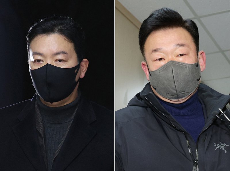 김성훈 대통령경호처차장(왼쪽)과 이광우 경호본부장이 24일 오전 서울 서대문구 경찰청 국가수사본부 특별수사단에 출석하고 있다. 특수단은 김 차장과 이 본부장을 불러 특수공무집행방해 혐의를 조사한다. 2025.1.24/뉴스1 ⓒ News1 장수영 기자