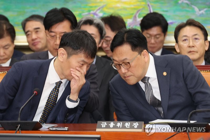 대화하는 금융위원장과 금감원장 (출처=연합뉴스)