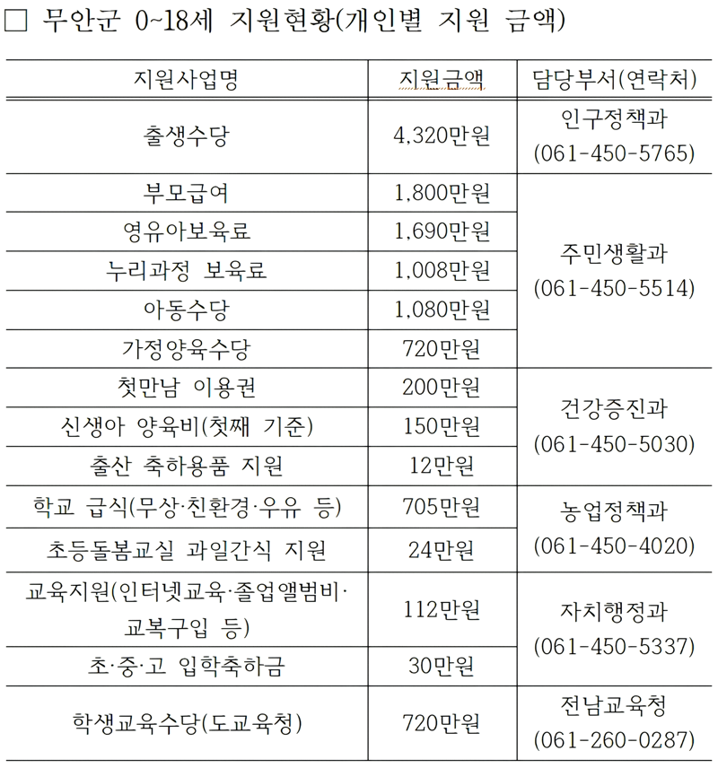 각 사업별 지원 금액 현황