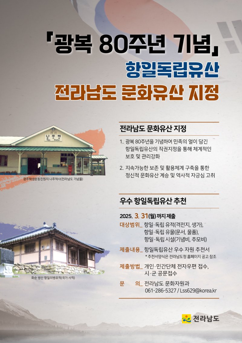 항일독립유산 전남도 지정문화유산 지정 포스터.(전남도 제공. 재판매 및 DB금지) 2025.2.20/뉴스1